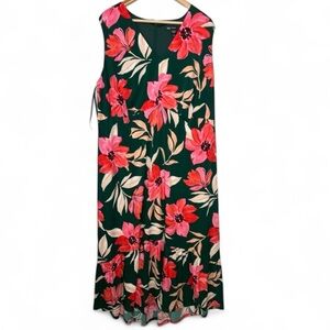 Maggy London Woman Plus Size 20W Green Pink Floral Sleeveless Maxi Dress